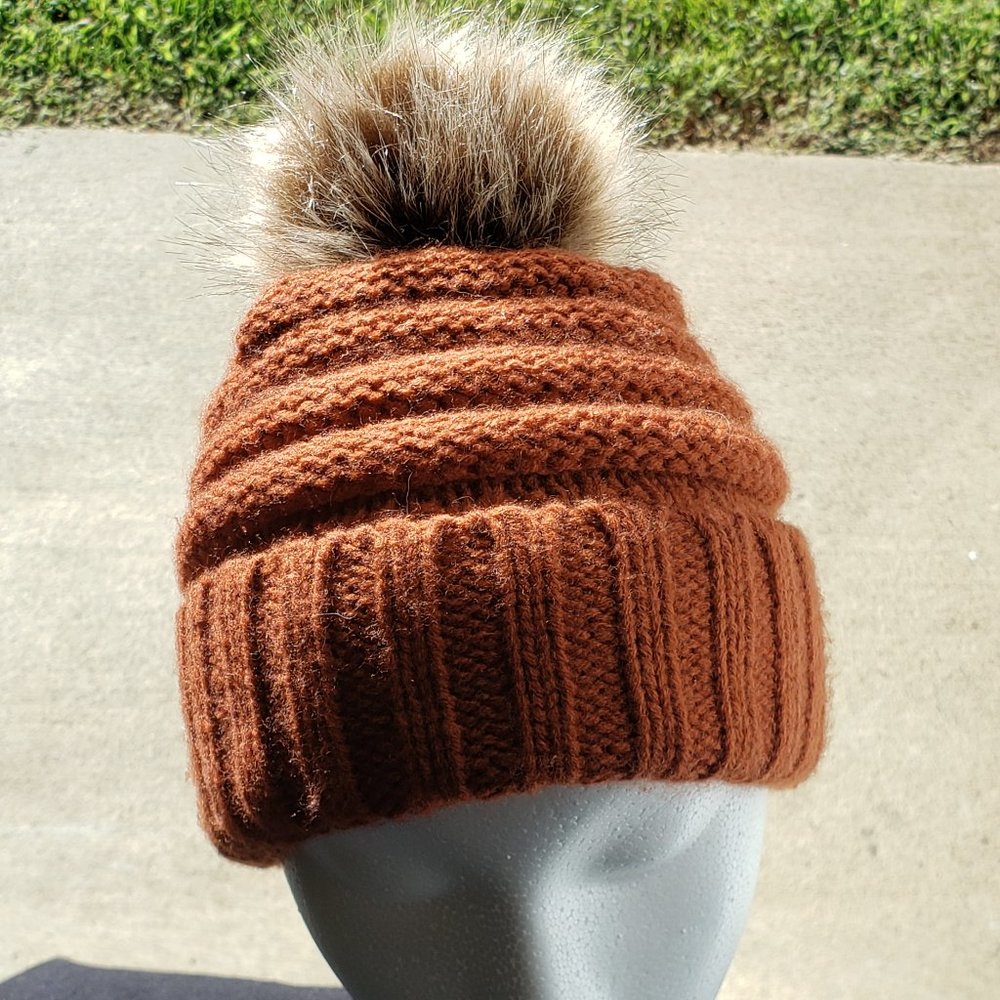 Rust Orange Knit Pommed Cap